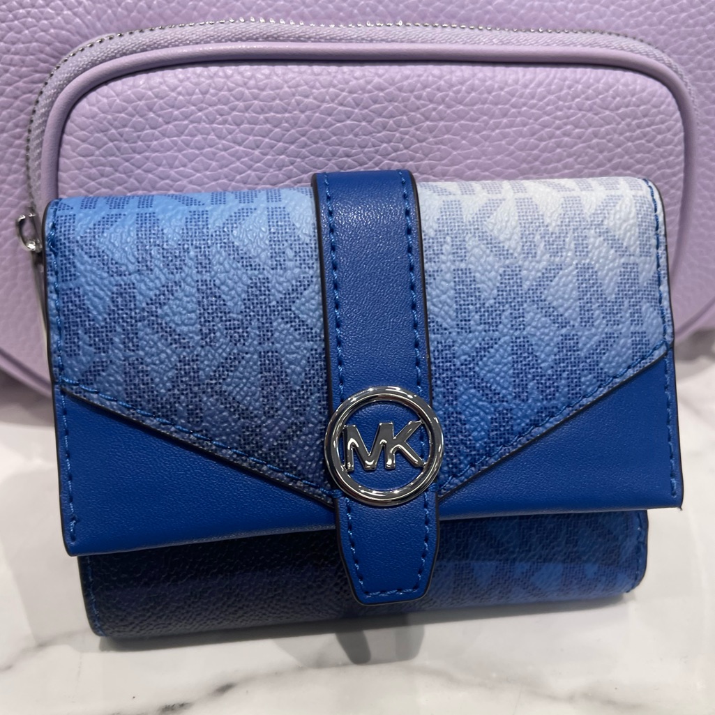 Michael Kors Greenwich Medium Ombr Signature Logo Tri-Fold Wallet Galaxy Blue